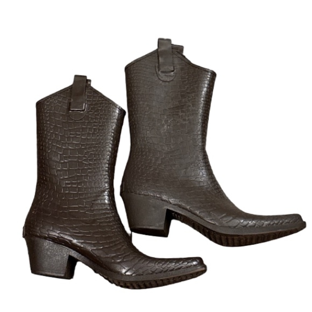 Corkys Dark Brown Faux Crocodile-Embossed Rain Boots size 11 euro 44